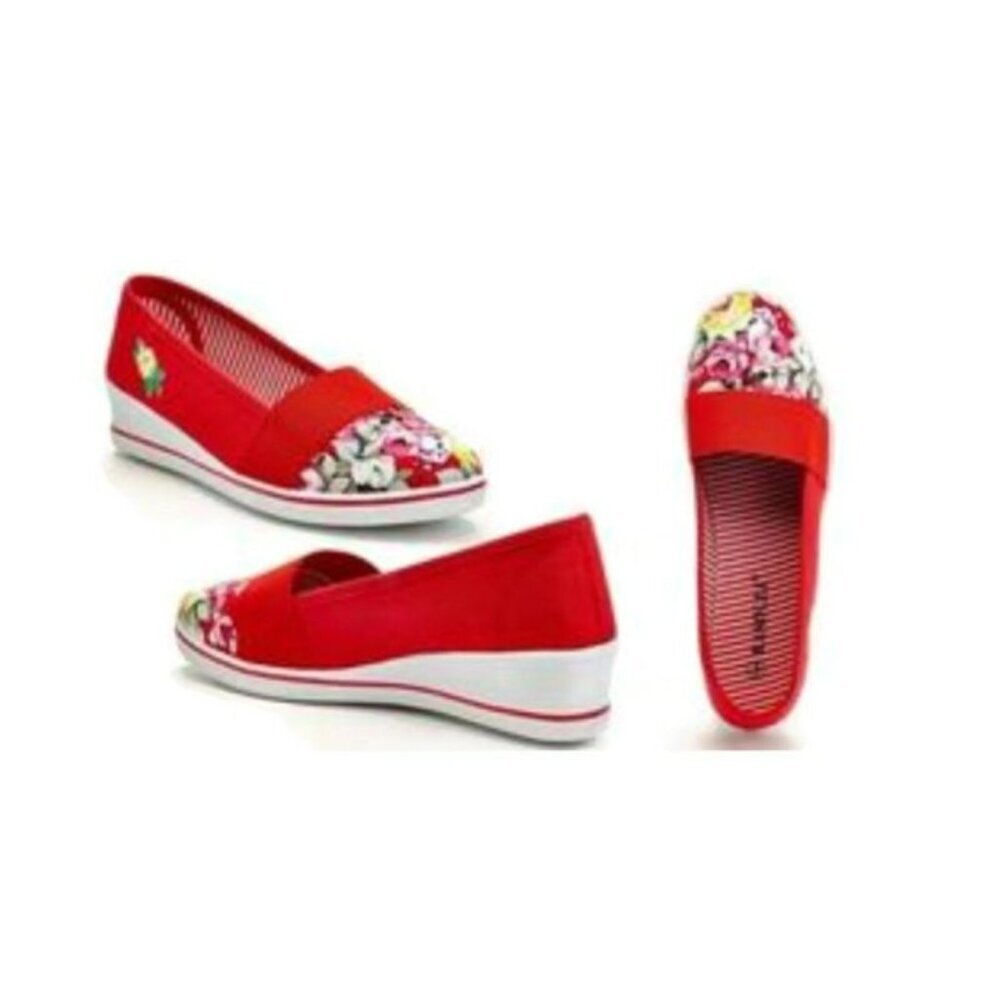 Rasolli Rena Womens Size 7.5 Slip On Wedge Sneaker Shoes Red Summer Floral - Picture 6 of 6